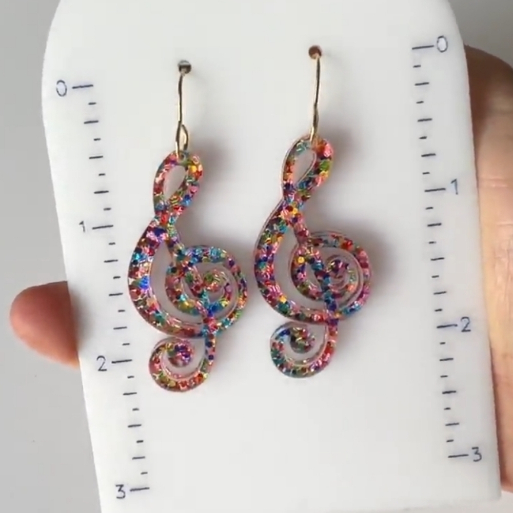 Multicolor Glitter Treble Clef Drop Earrings - Women Jewelry Earrings